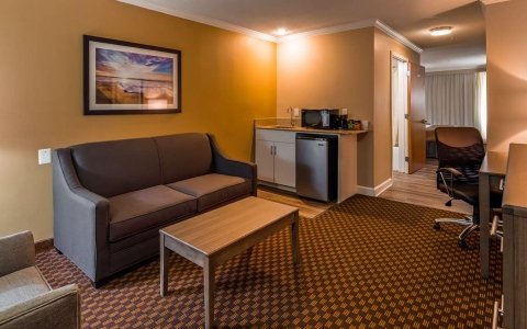 Hotel room sofa and coffee table