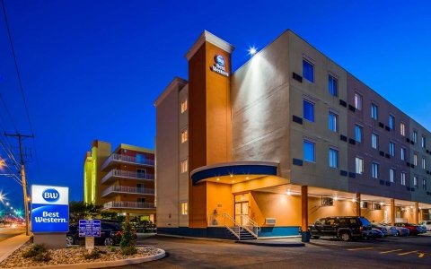 Exterior of hotel at night